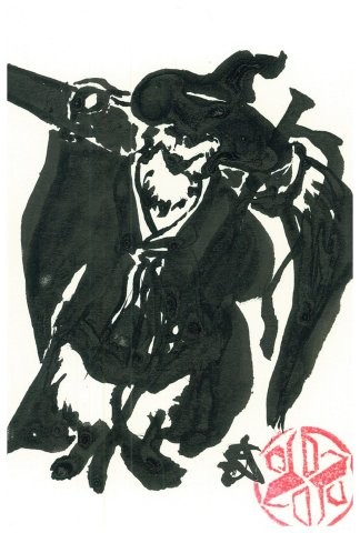 Art Fox with a giant brush (ink)